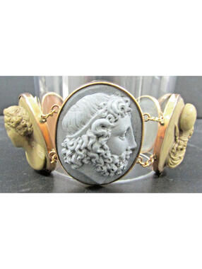 Antique Gold and Lava High Relief Cameo Grand Tour Bracelet